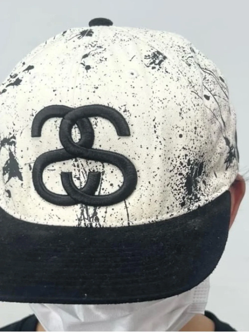 Rare STUSSY Black & White Snapback Hat with Interlocking Logo